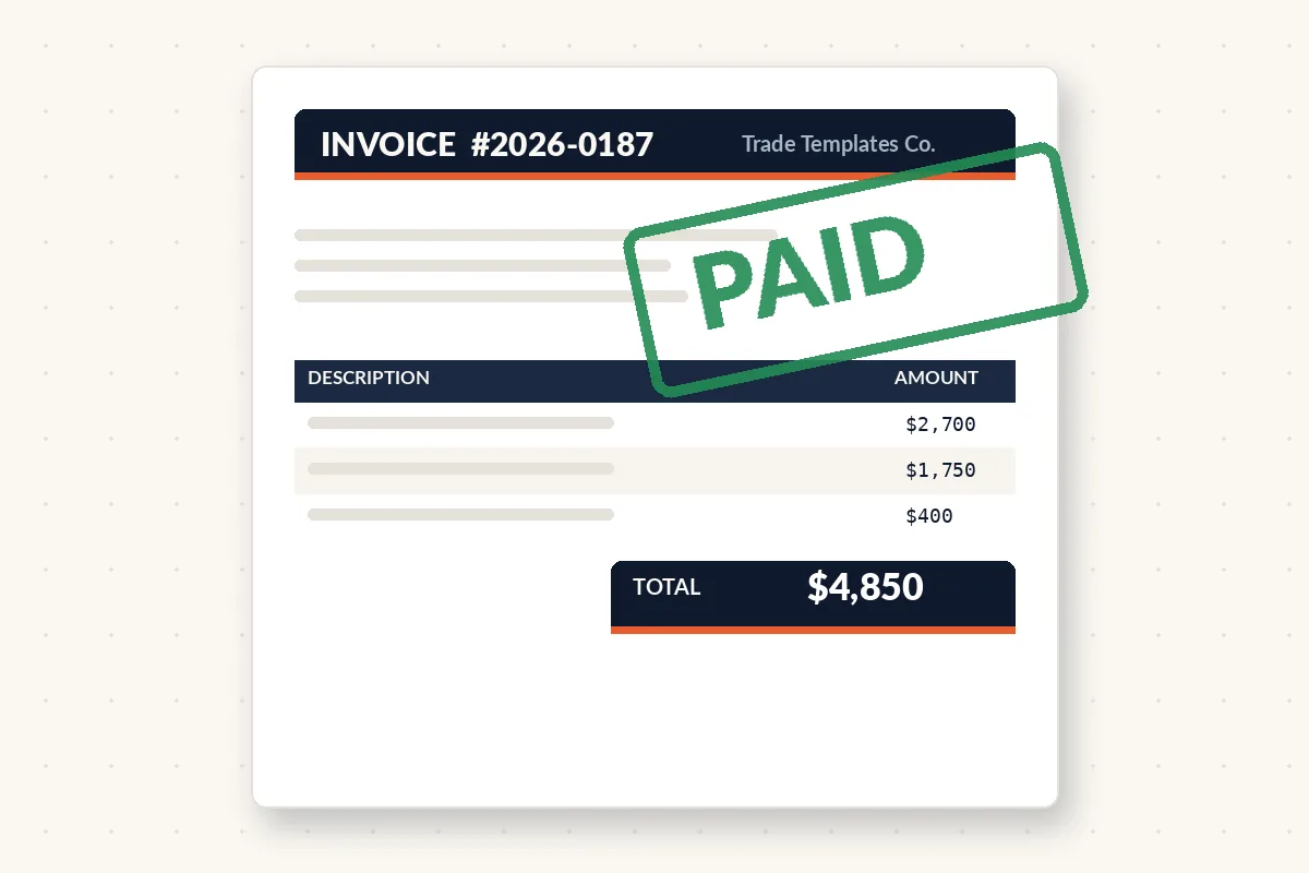 Itemized contractor invoice stamped PAID with a total of $4,850